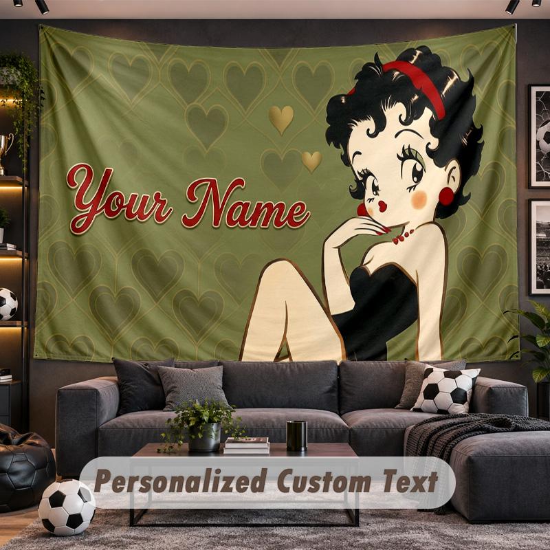 Betty Boop Personalized Tapestry Support Custom Name, Wall Art Home Decoration