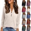 Women's T Shirt Tee Button Long Sleeve Daily Weekend Fashion Basic V- Neck Regular Top