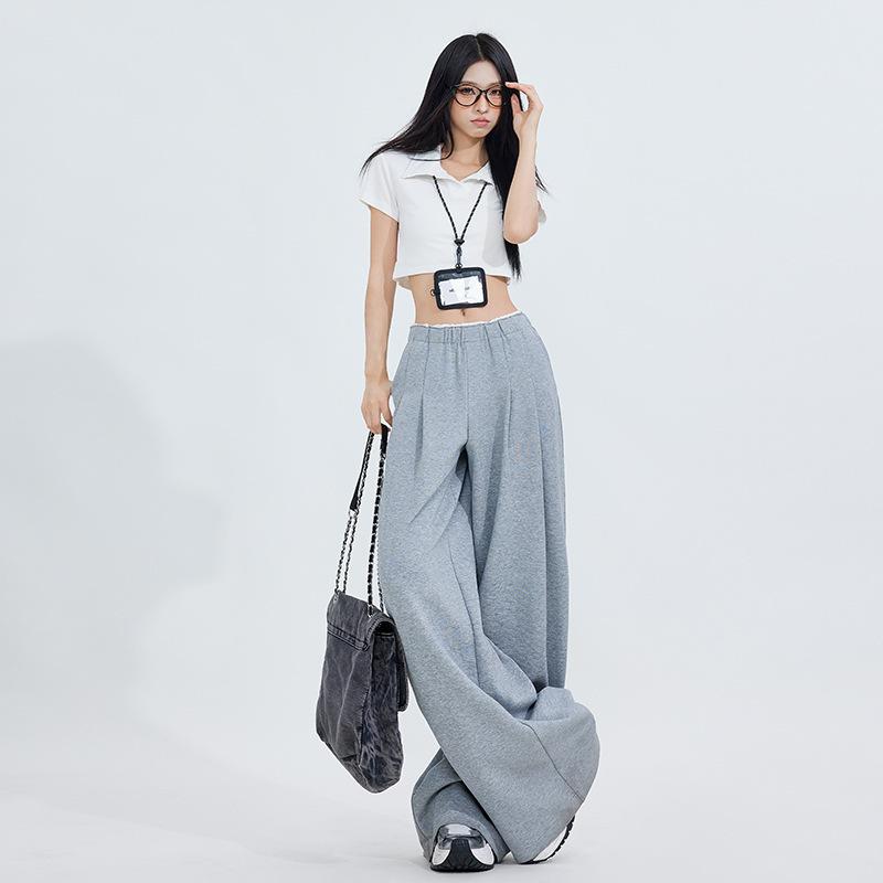 Весенние повседневные брюки в американском стиле Lazy Style с высокой талией для женщин, новые свободные и узкие универсальные плиссированные брюки в пол