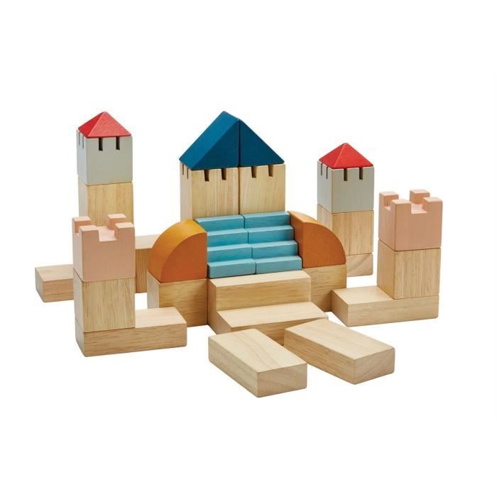 Blocs créatifs en bois - PLAN TOYS - 40 pièces - 12 blocs de couleur - 18 blocs de couleur naturelle