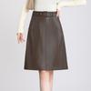 Womens High Waist Straight Midi Skirt Solid Color Sheepskin Blend A-line Fall 2026 Plus Size 26