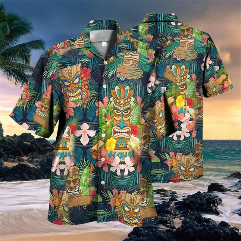 2026 Mens Loose Breathable 3D Print Hawaiian Short Sleeve Shirt Fashion Collared Casual Top