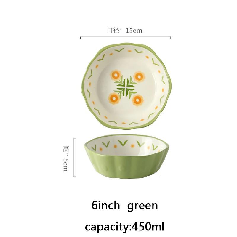 6-дюймовая керамическая салатница в форме цветка, миска для фритюрницы, кухонная тарелка для десерта, закусок, домашняя миска для запеченного риса и фруктов