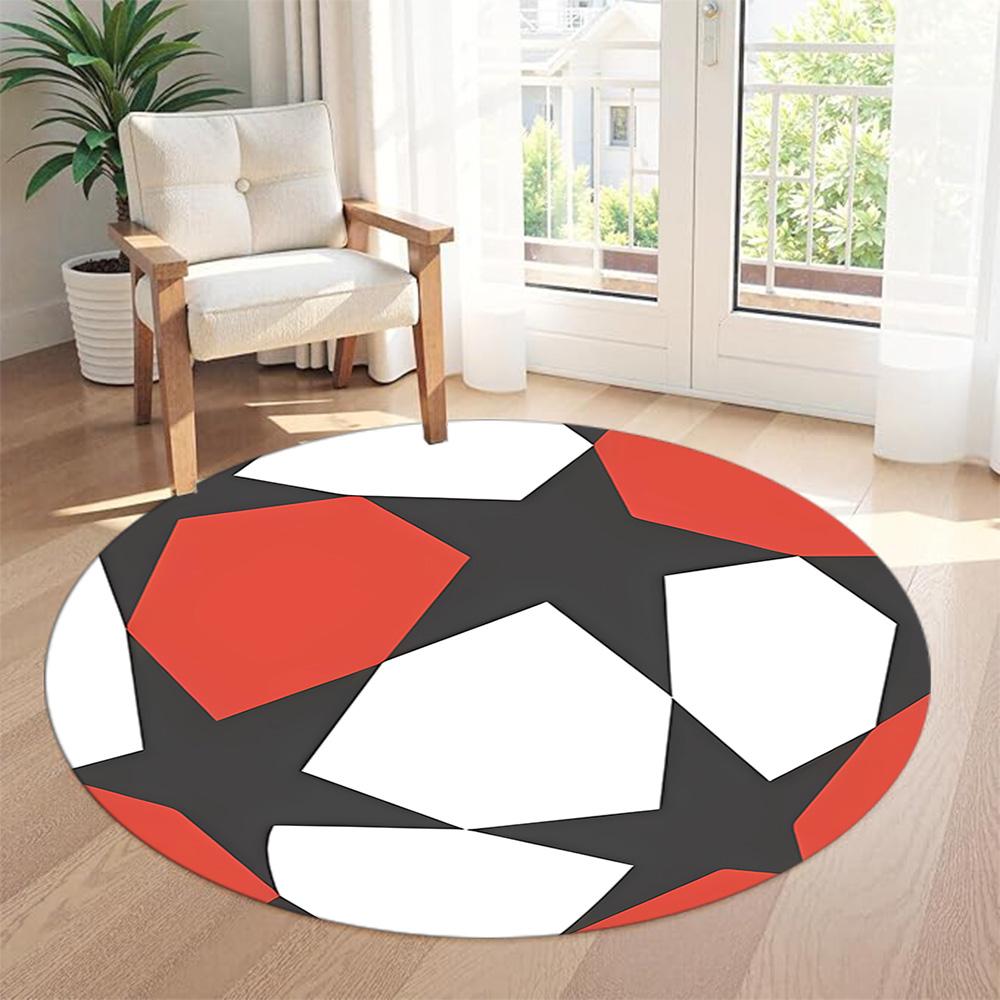 Football Round Area Rug Design for Balcony Foyer Kitchen Game Room Anti-slip Round Rug Decorate Offices Gift for Festivals