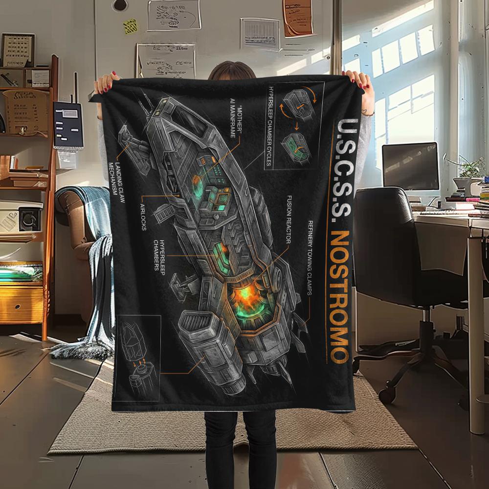 Movie spaceship diagram Print Flannel Blanket,High quality Comfortable for All Seasons,Home Decor,Warmth and Comfort,Perfect for Christmas Gifts