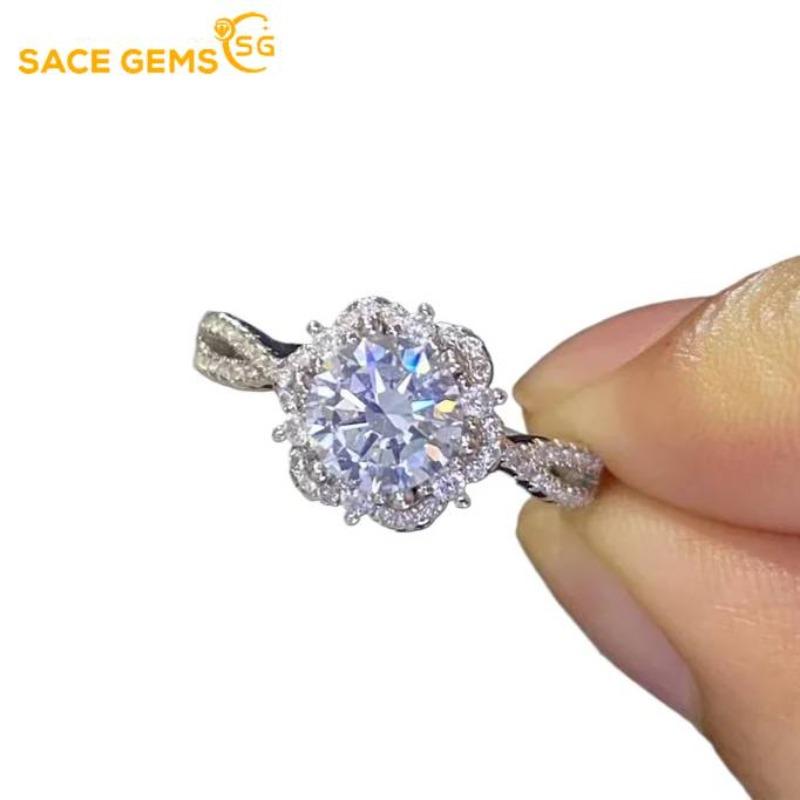 Sace Gems Кольцо с муассанитом 1-2 карата, сертифицированное GRA D Color, серебро 925 пробы, покрытое белым золотом 18 карат, для женщин, ювелирные украшения