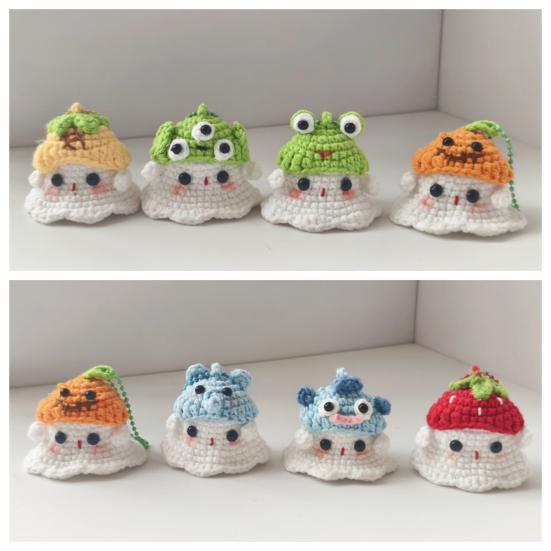 Хэллоуин Крючком Призрак Орнамент Милый Ручной Работы Вязаный Лягушка/Кот/Паук/Клубника Призрак Подвесное Украшение для Зеркала Заднего Вида Автомобиля