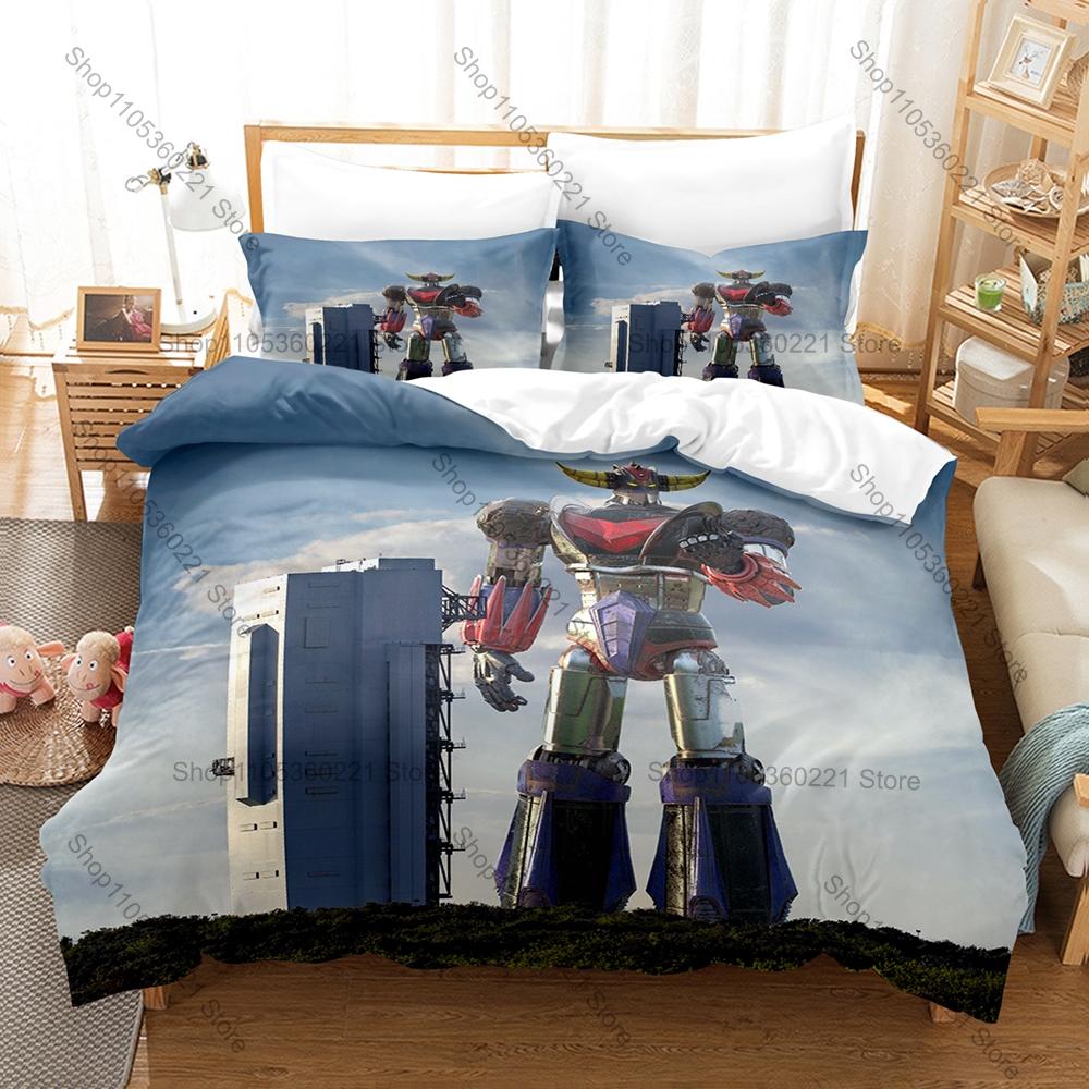 Goldorak Duvet Cover Set 3 Piece Bedding Set Robot Pattern Bed Set with Pillowcases for Home Decor