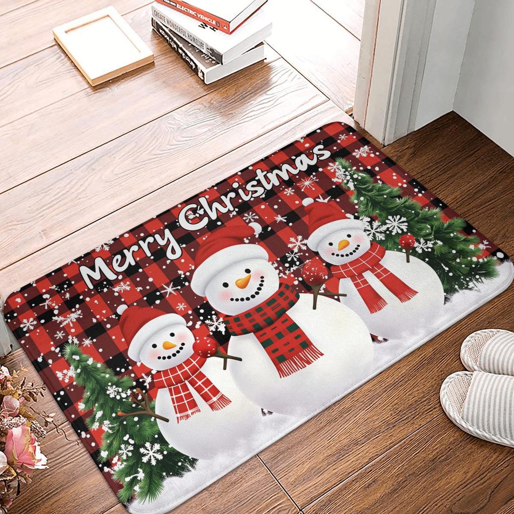 Snowman Pattern Merry Christmas Doormat Non-Slip Entrance Kitchen Bath Door Floor Mat Toilet Carpet Rug