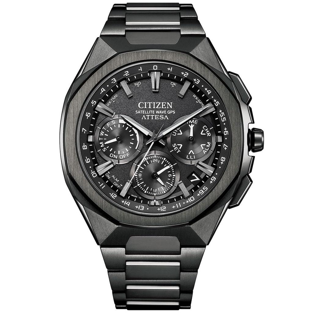 Часы Citizen Attesa Satellite Ceramic Black Titanium, Питание от света, Eco-Drive, GPS, Радиоуправление, Водонепроницаемые, Черные, Безель, Серия, CC4105-69E,