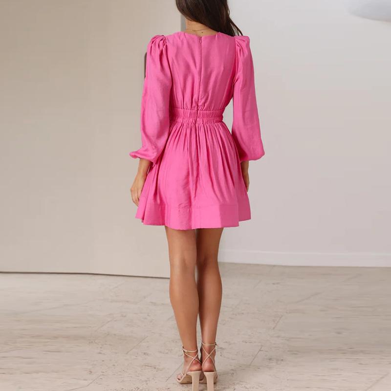 Women Party Dress Elegant V Neck Long Sleeve A-line Dresses For Women Fashion Solid Office Mini Dress