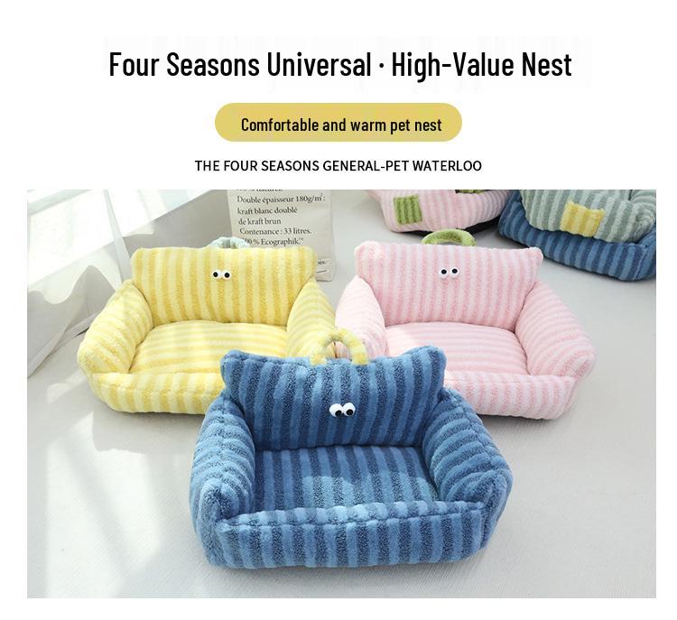 Autumn Winter Striped Pet Sofa Nest: Portable Macaron-Style for Small & Medium Dogs and Cats