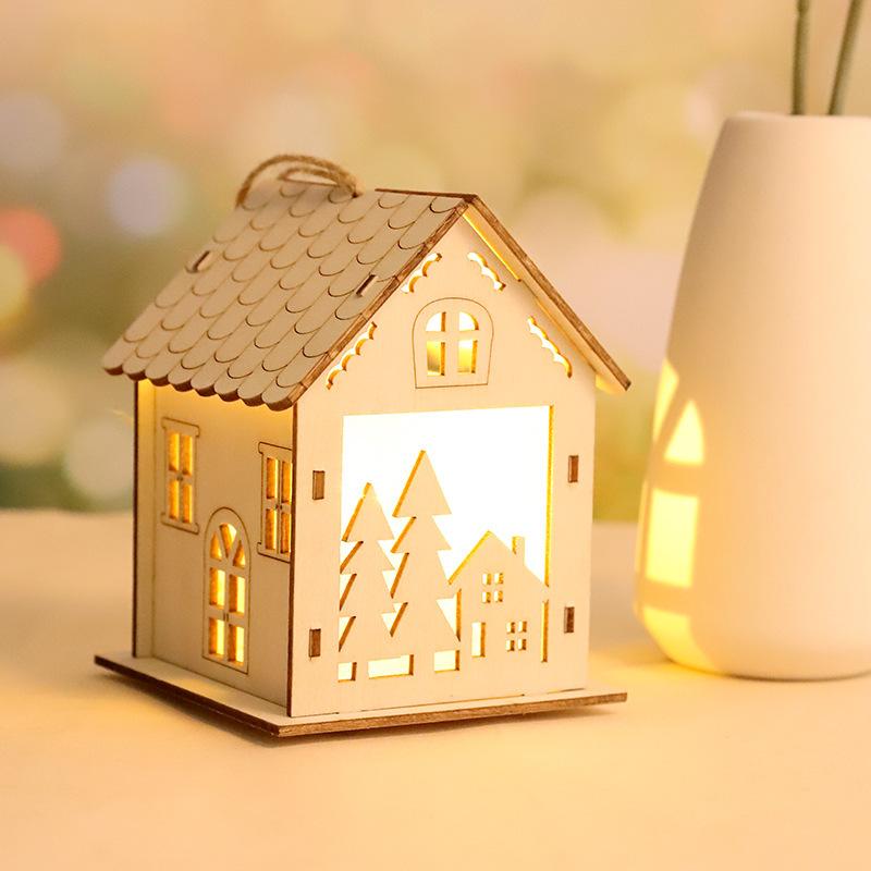 New Christmas LED Light Wood House Cute Christmas Tree Hanging Ornaments Holiday Decoration Home Decoration Accessories