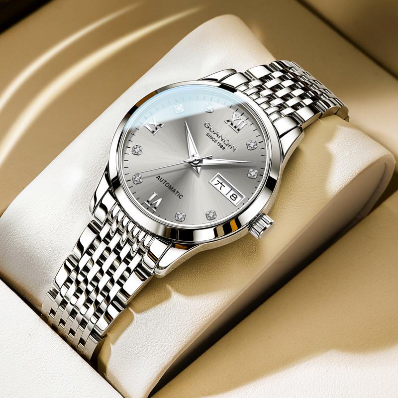 GUANQIN Women's Watches Casual Fashion Fine Steel Original Brand Automatic Mechanical Wristwatch for Lady Waterproof Luminous