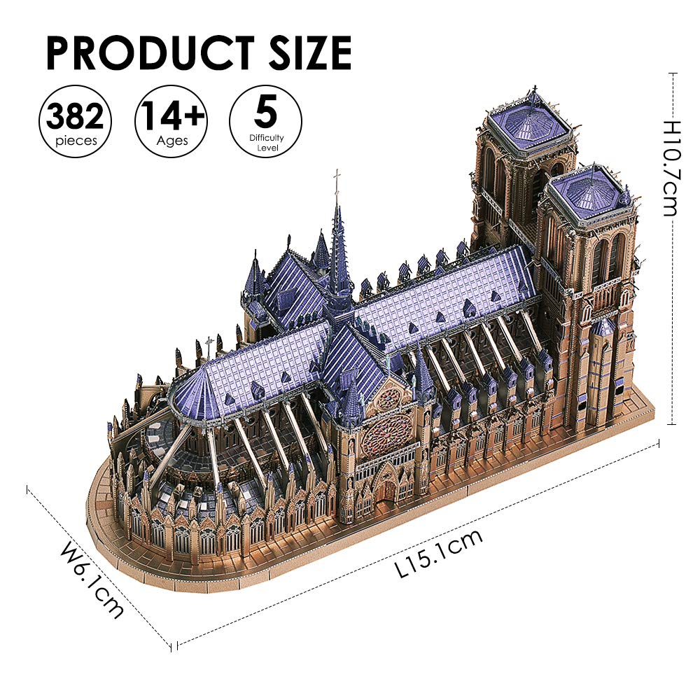 Piececool 3D Notre Dame Metallic Nano Сделано из сборочных инструментов без клея 5 звезд сложности для коллекционной фигурки головоломки, собора/набора инструментов, головоломки,