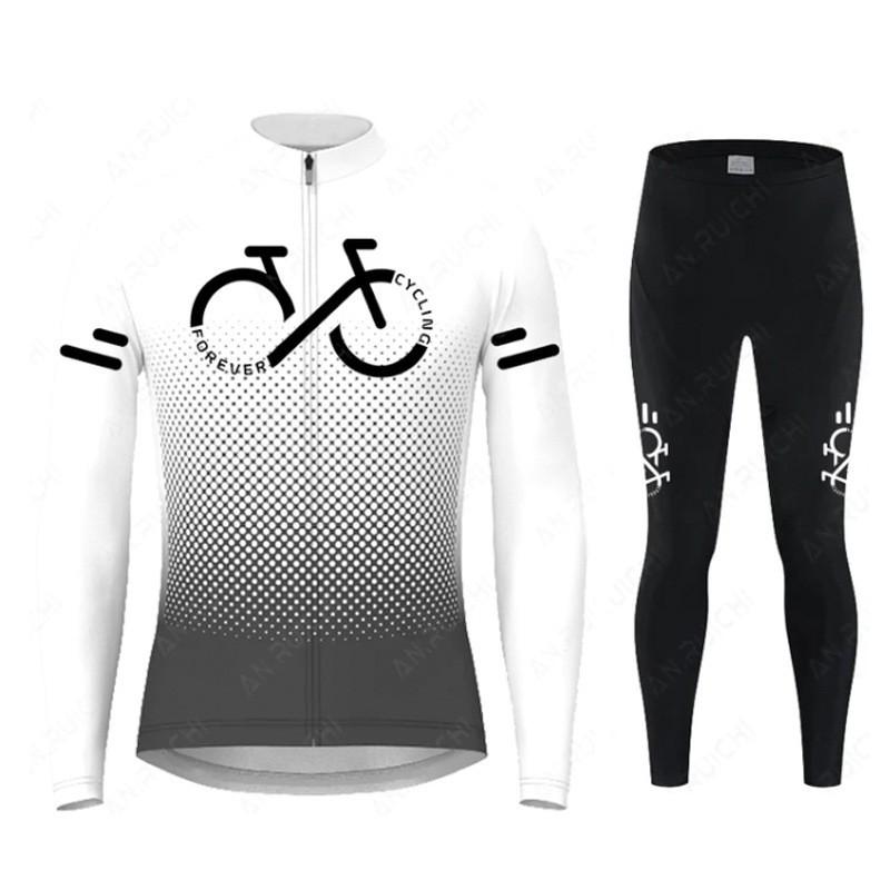 Men Women Cycling Long Sleeve Jersey Set Solid Gradient Minimalist Winter Ride Wear