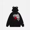 American Street Spider Horn Design Hooded Sweatshirt Loose Fit Men Women Fall Winter