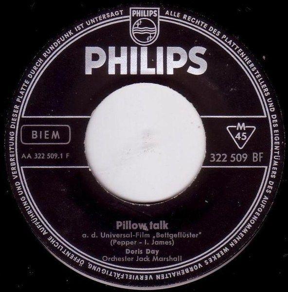7-дюймовая пластинка DORIS DAY Pillow Talk 322509BF Philips 1959 Германия Поп Б/у