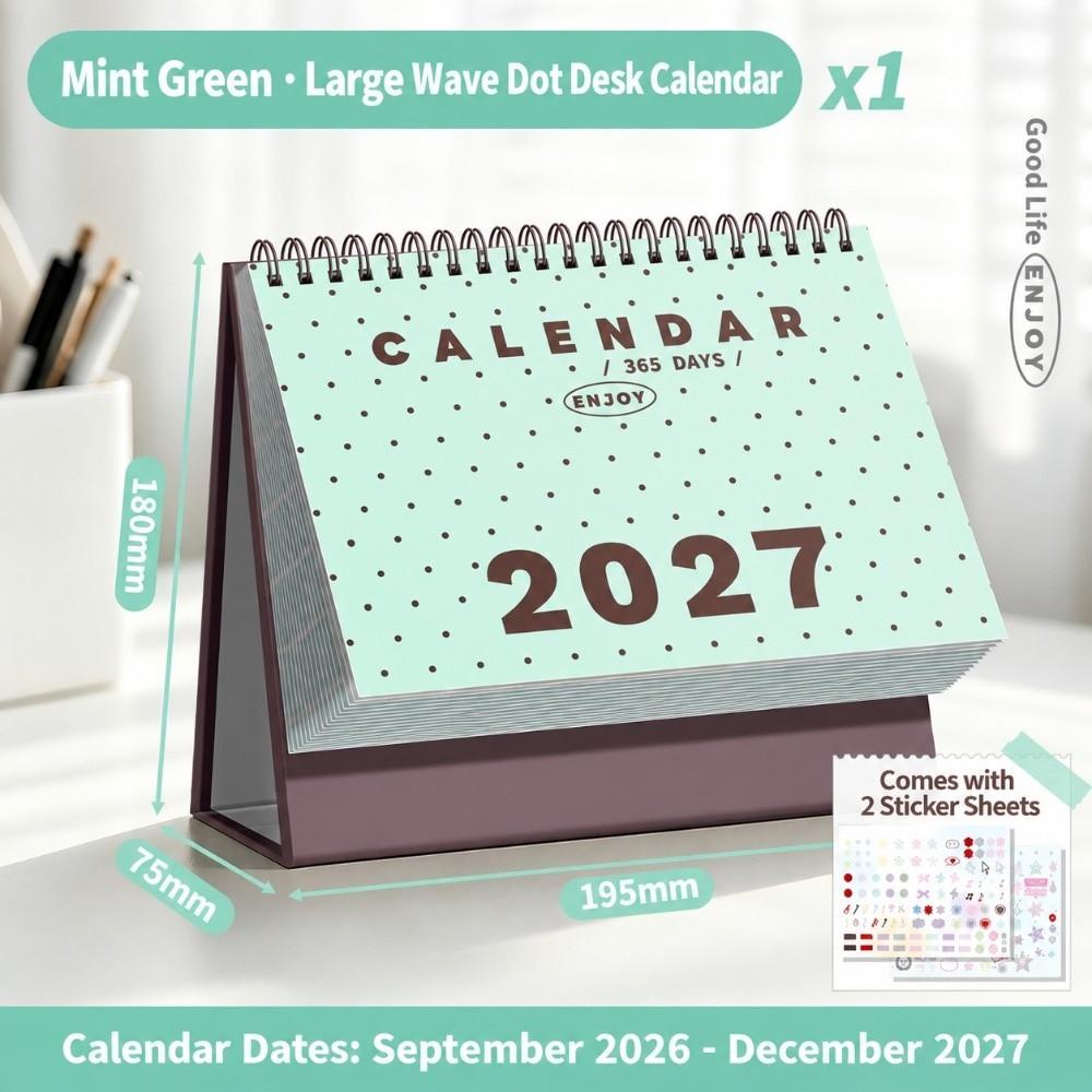 Wire Binding Desk Calendar Polka Dot Print 2027 Calendar Portable Table Calendar For Home Office