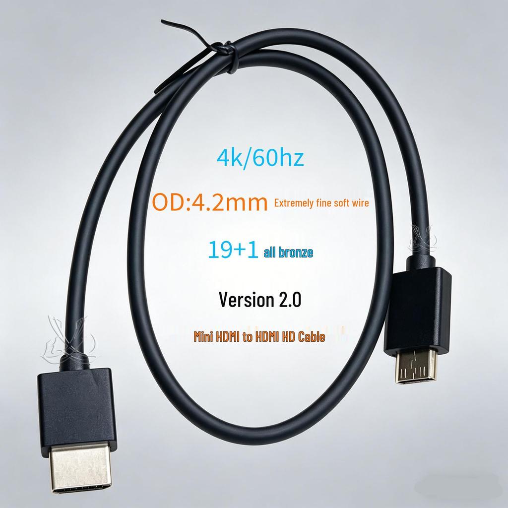 4K Мини HDMI на HDMI Тонкий Мягкий Кабель, Чистая Медь, HDMI 2.0 для Подключения Камеры DSLR к Монитору