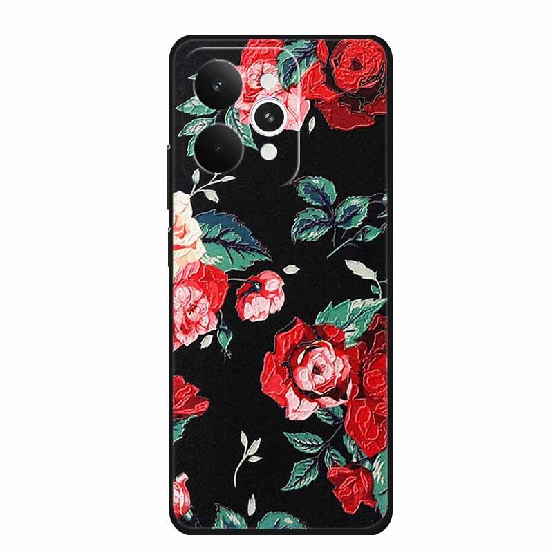 For Realme 15 15 Pro 5G Black Case 3D TPU Silicone Soft Back Cover For Realme C15 6.5" Funda Emboss Relief Flowers Bag Casing