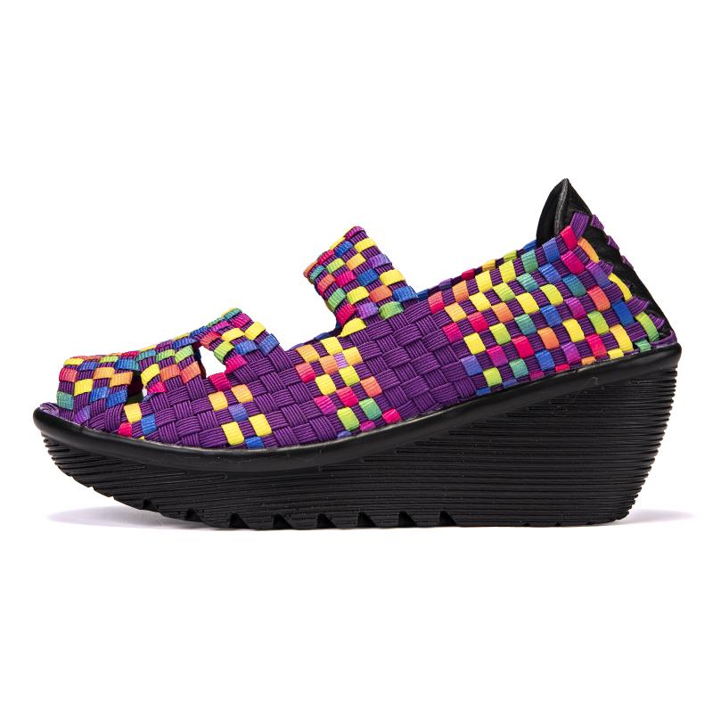 Women's Woven Sandals Summer Sloping Puffy Cake Thick Sole Cloth Fish Mouth Sports Sandals