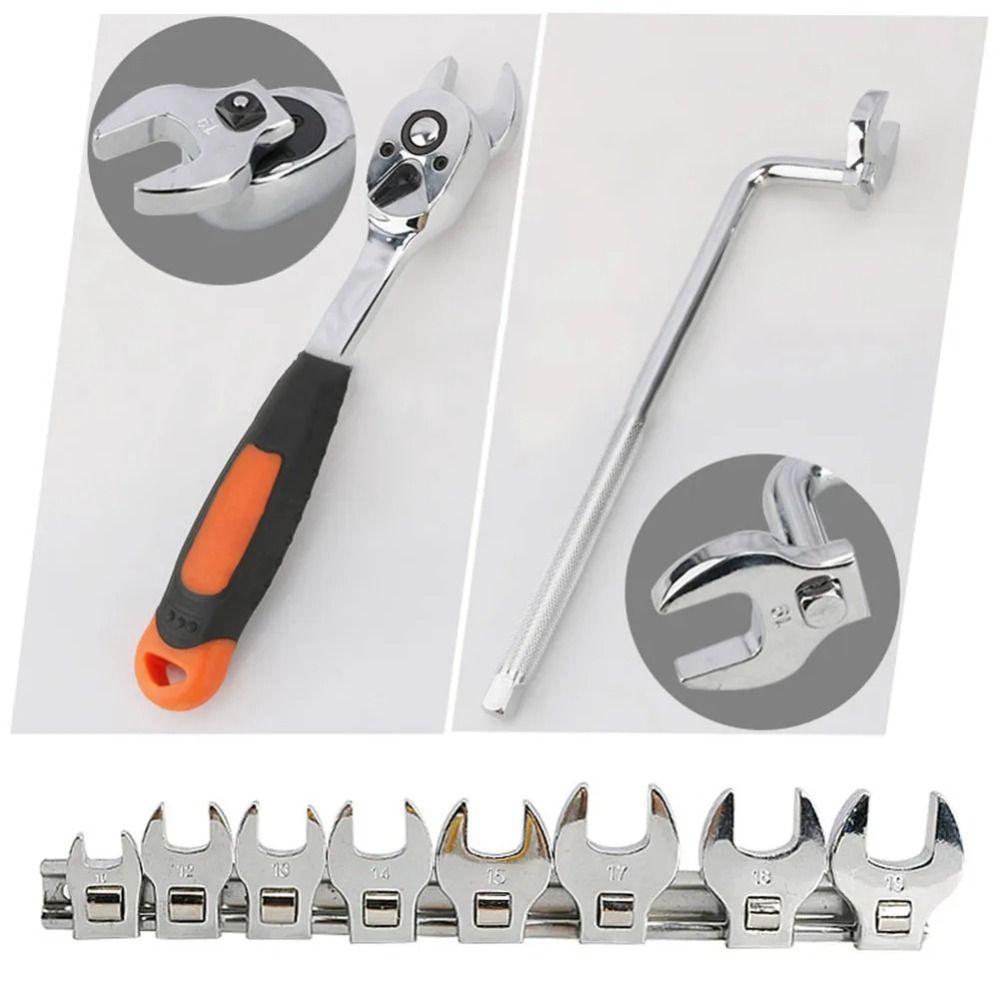 8Pcs Portable Replaceable Drive Crowfoot Wrench 3/8 Inch Movable Ratchet Wrench High Quality 10 To 19mm L-shaped Wrench