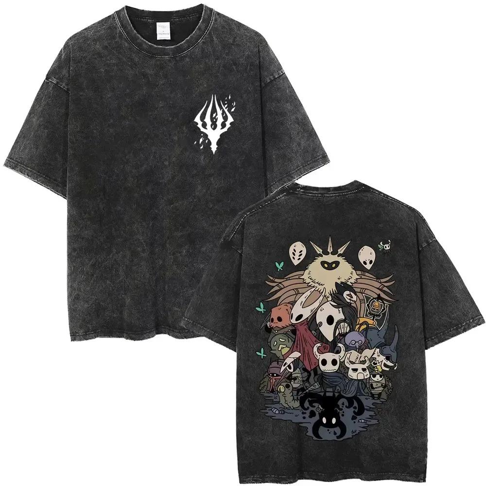 Hot Game Hollow Knight Graphic Print Tshirt Men Women Loose Casual Oversized Washed Vintage Cotton Tee Harajuku Streetwear Tops