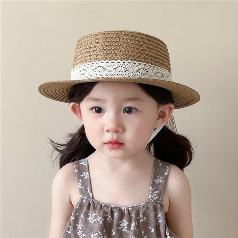 Outdoor Children Straw Hats French Style Baby Sun Hat Fashion Bow Lace Straw Hat for Kids