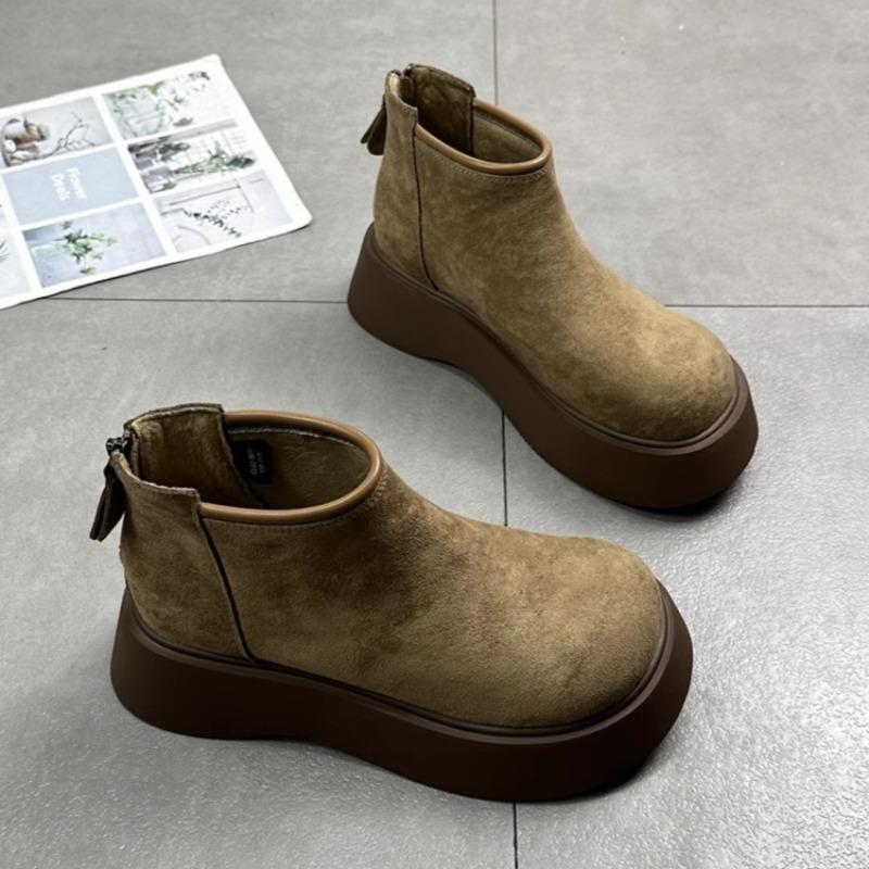 Ботильоны на плоской подошве из замши на платформе, зимние, плюшевые, теплые, хлопковые, туфли на среднем каблуке, модные ботинки 2025 года, готические, челси, Botas Mujer