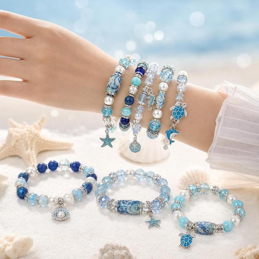 Metal Tube Ocean Themed Bracelet Elastic Floral Print Crystal Bracelet  Party Favors