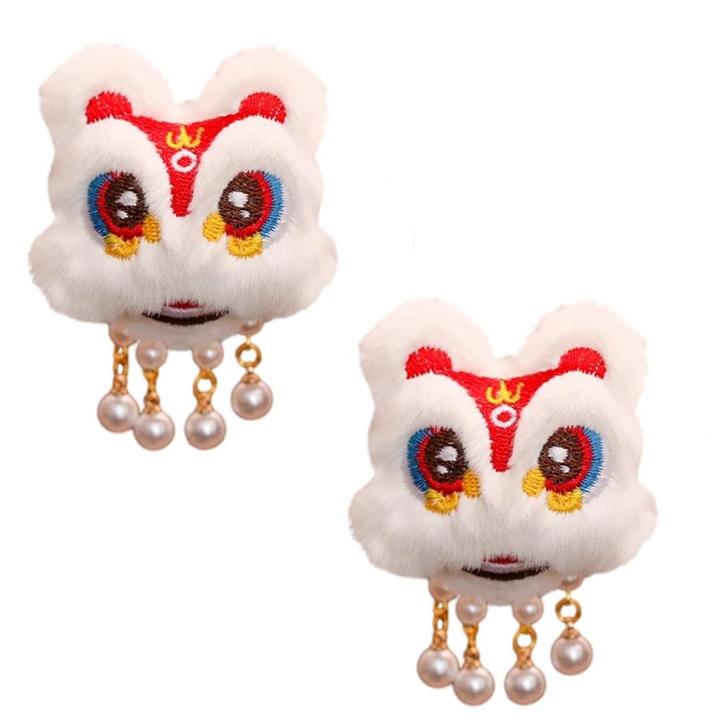 1 Pair Chinese Style Plush Dancing Lion Doll Hair Clips Tassels Cartoon Hairpins Alligator Clips Hanfu Hair Accessories