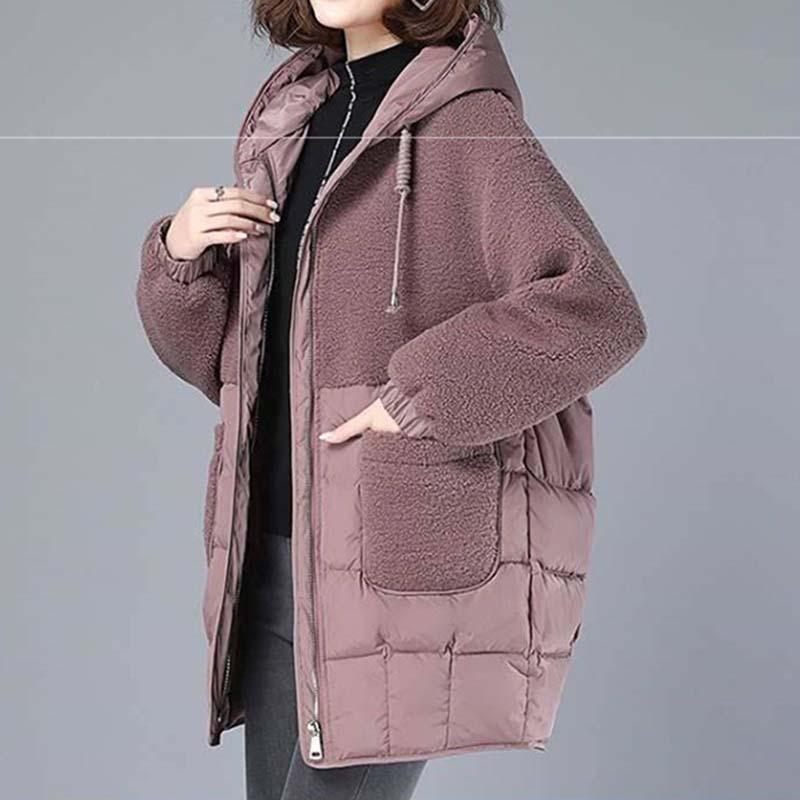Зимняя женская мода свободная толстая теплая хлопковая куртка с капюшоном теплая парка средней длины из овечьей шерсти