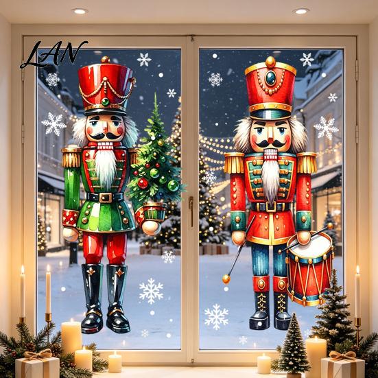 Holiday Ornament Stickers Nutcracker Soldier/Bow Window Static Decals, Waterproof PVC Christmas Stickers, Wall Decals Reusable for Glass Doors