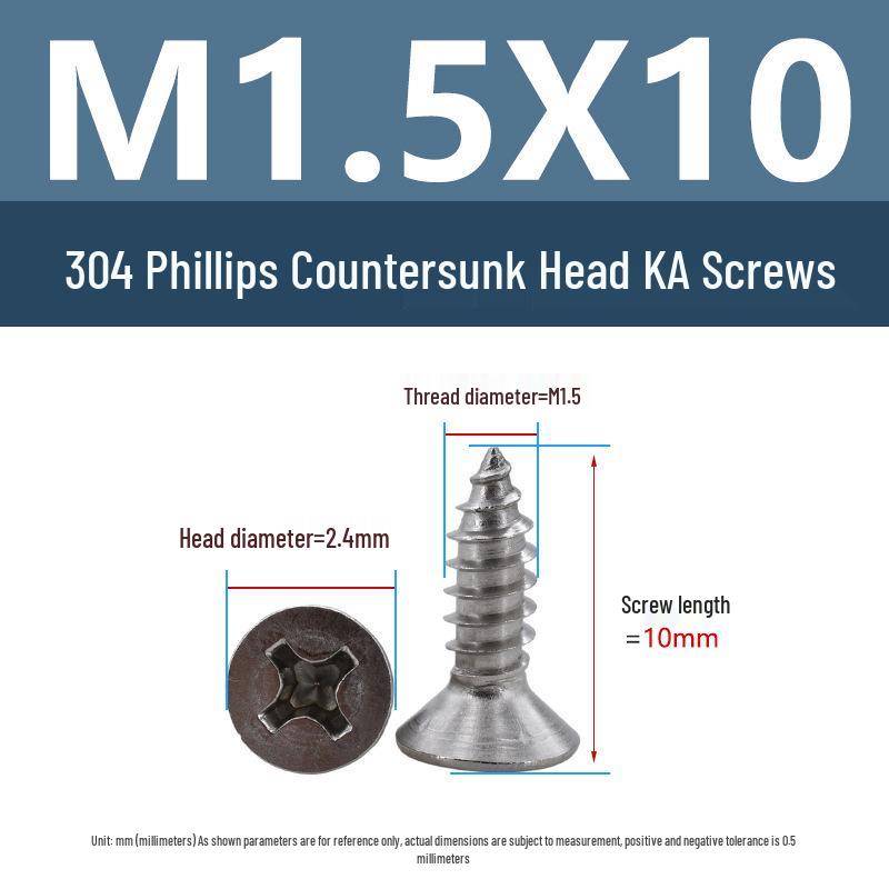 Yigu 304 Stainless Steel Phillips Flat Head Self-Tapping Screws M1-M2.5