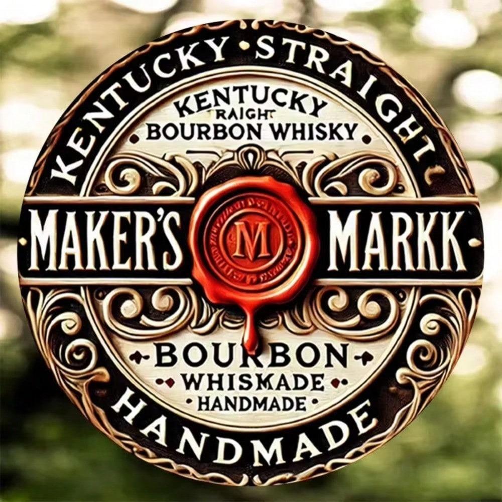 Round Metal Sign Bar Pub Man Cave Vintage Whiskey Decor