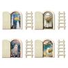 Ghost Shaped Wood Craft Halloween Cute Door Ornaments, Miniature with Ladder, Wooden Ornament 3 Layer Arch for Wall Bookshelf Decoration Eco Friendly