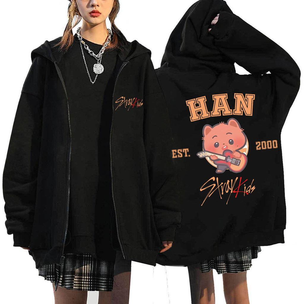 Adult Women Men Stray Kids Dominate ATZ SKZ Print Sweatshirt Loose Zipper Long Sleeves Hooded Jacket Coat Outerwear