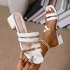 Женские сандалии 2025 Новые летние повседневные туфли с цветными блоками для женщин Удобные сандалии на высоком каблуке из мягкой кожи и плетеной соломы