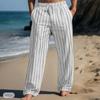 New Men's Cotton Linen Thin Trousers Drawstring Elastic Waist Straight Striped Trousers Comfortable Breathable Outdoor Daily Casual Trousers