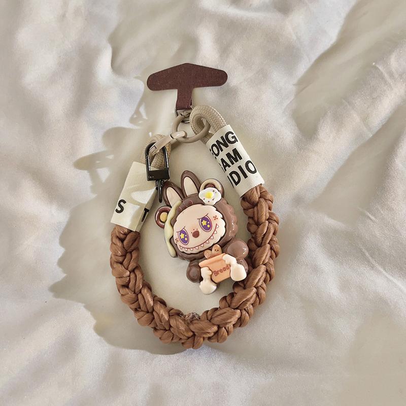 Универсальный Лабубу Мультяшный Милый Подвеска-цепочка для телефона Шнурок для Iphone Мобильного телефона Короткий ремешок Брелок Украшение для сумки Кольцо для ключей