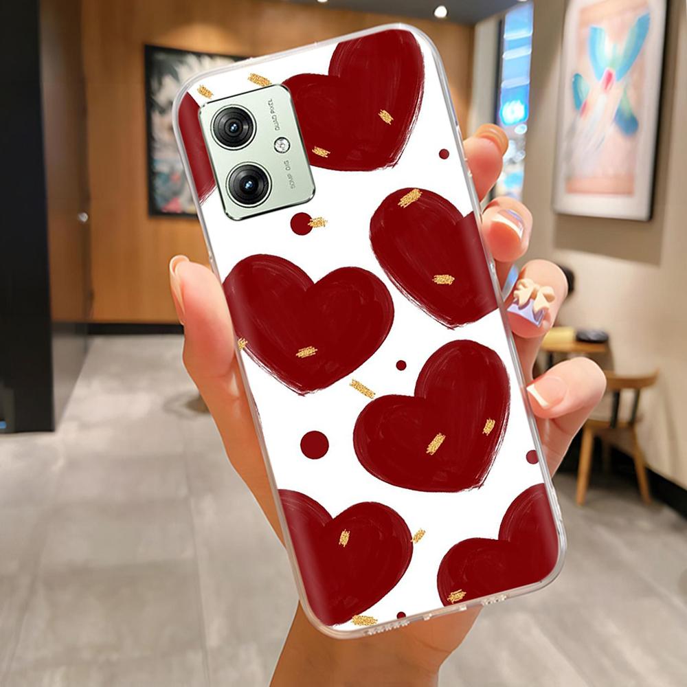 Soft Case For Moto G54 5G Case MotoG54 Silicone Phone Back Cover For Motorola Moto G54 Case XT-2343-1 Flower Love Heart Fundas