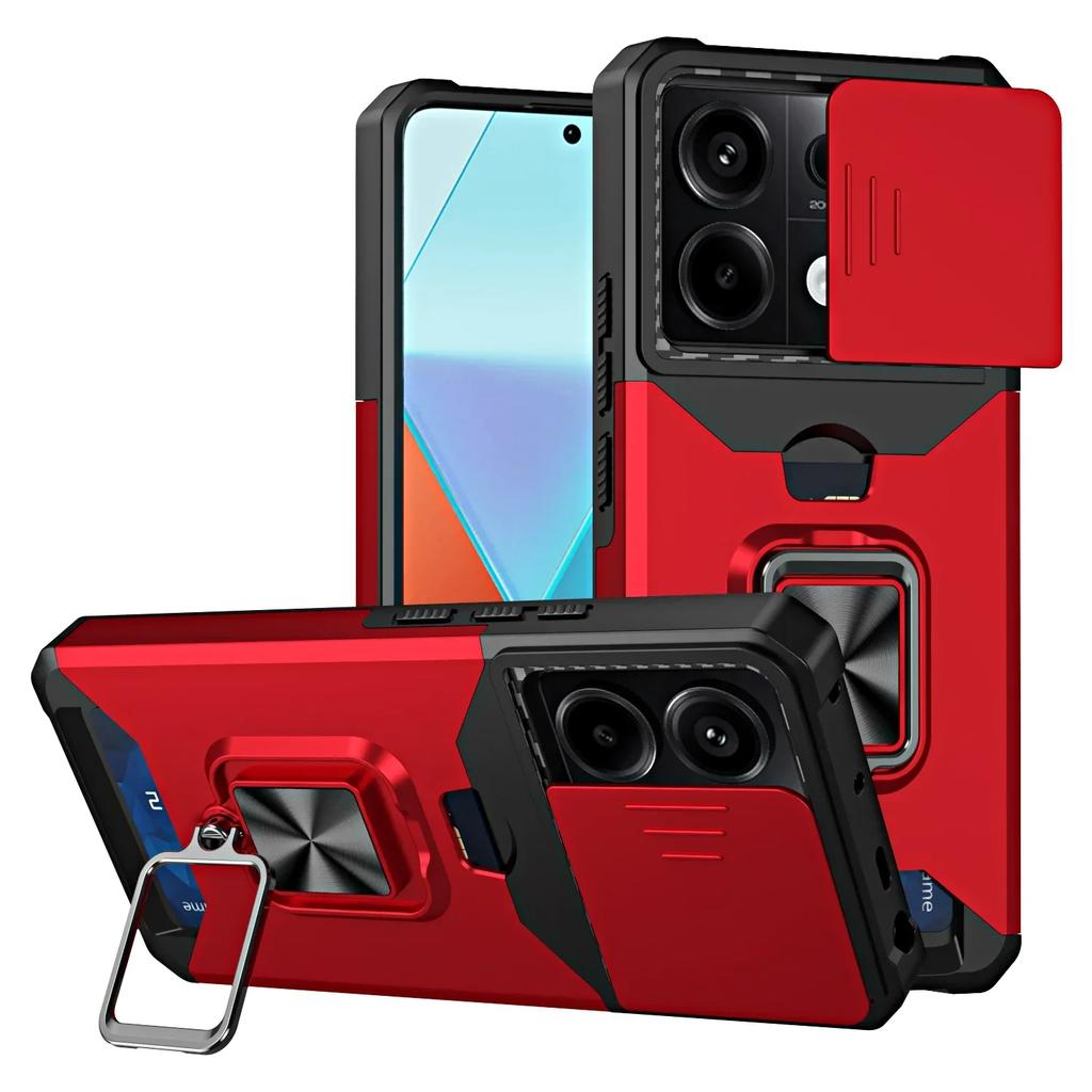 Чехол для Xiaomi Redmi Note 14 13 12 Pro Plus 13C 14C 4G 5G Сдвижная крышка камеры Держатель для карт Кошелек Защитный С кольцом Подставка Чехол