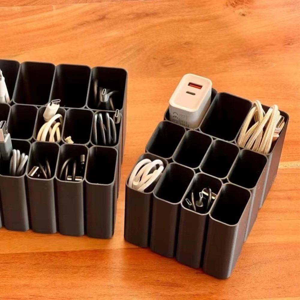 3D Printed USB Cord Storage Box Reusable USB Cord Organizer Compartment Box Home Organization