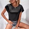 Summer Women's Round Neck Solid Color Casual Top with Batwing Sleeves and Satin Imitation Silk Short Sleeved Blouses & Shirts