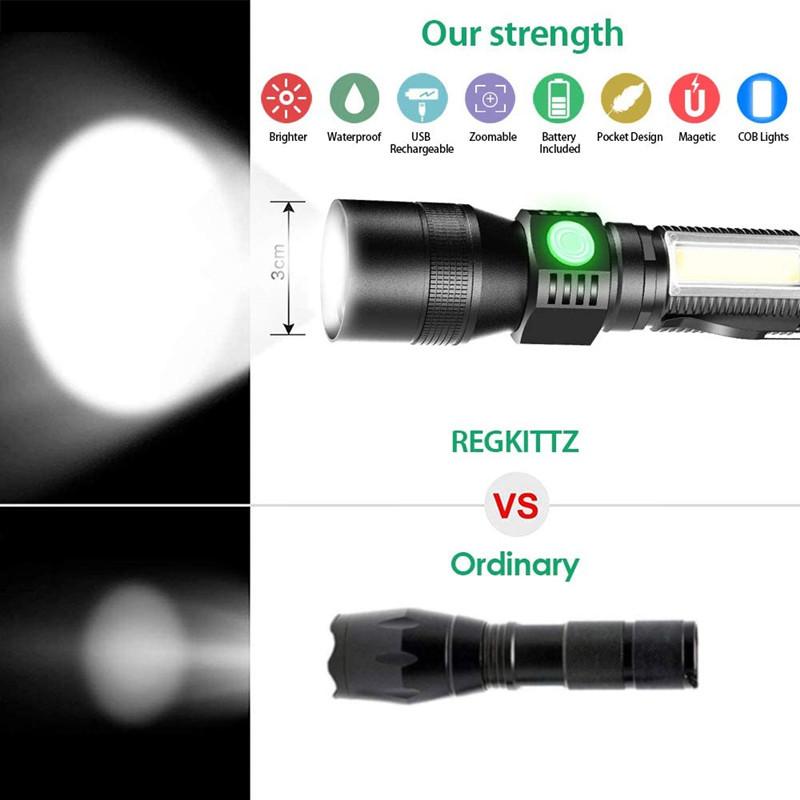 Powerful LED Flashlight Rechargeable UV Light Zoom LED COB High Power Tactical Flashlight Torch Outdoor For Camping Hunting