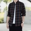 Ретро Темная Клетчатая Мужская Базовая Рубашка с Длинным Рукавом