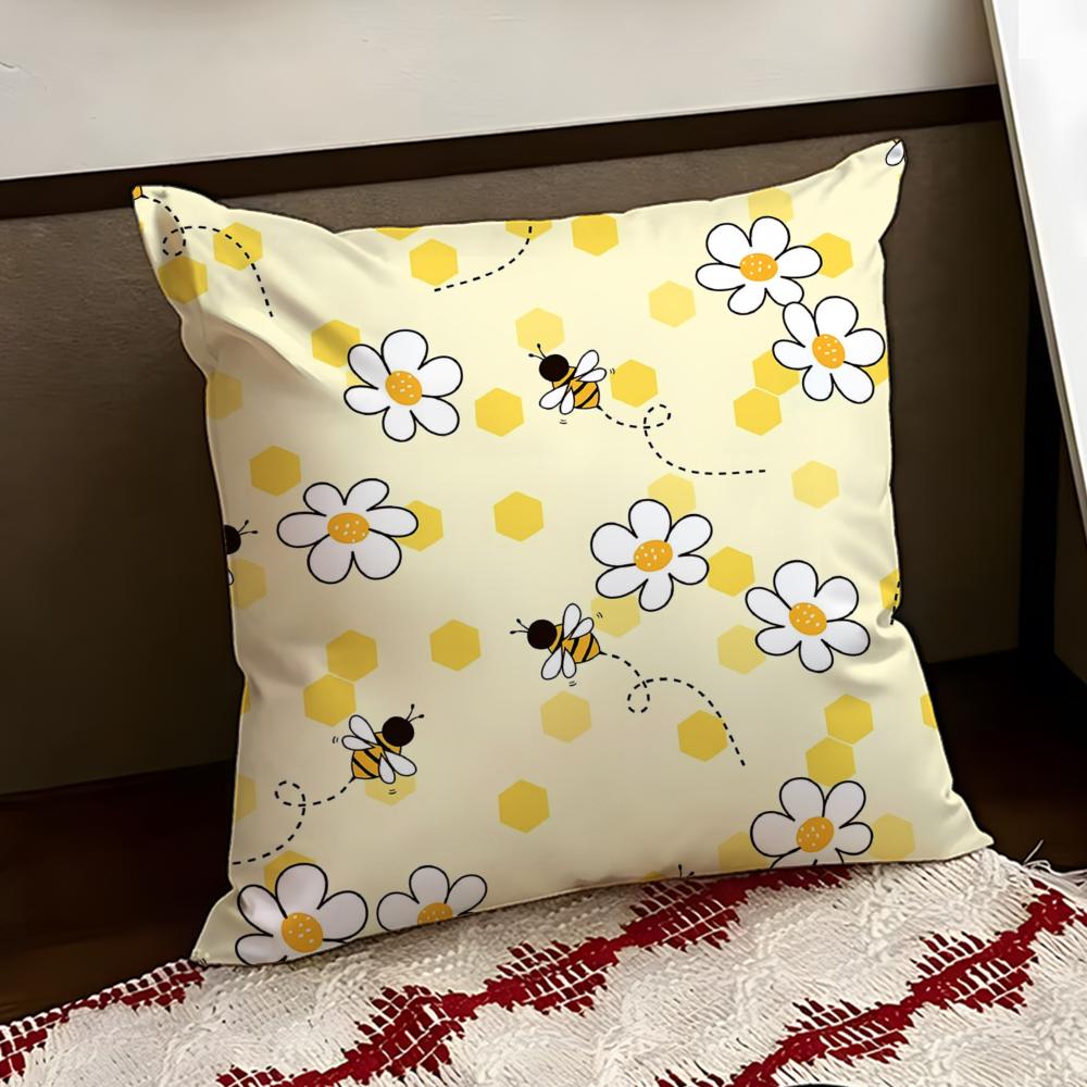 Buzzing little bee Cushion Cover Reversible Soft Durable Pillow Cover Home  Car MultiScene Use for Daily Comfort