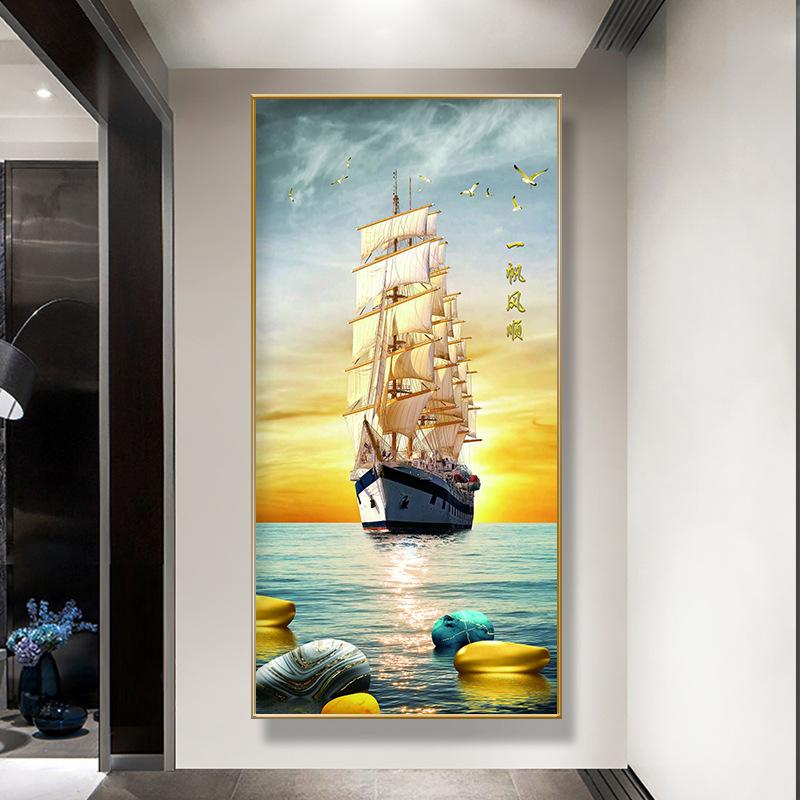 Золотая лодка корабль холст картина Lucky Stone Zen плакаты пейзаж настенные художественные картины для гостиной крыльцо Декор