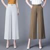 Офисные женские модные весенне-летние широкие брюки корейские женские эластичные повседневные свободные прямые брюки длиной до щиколотки с высокой талией